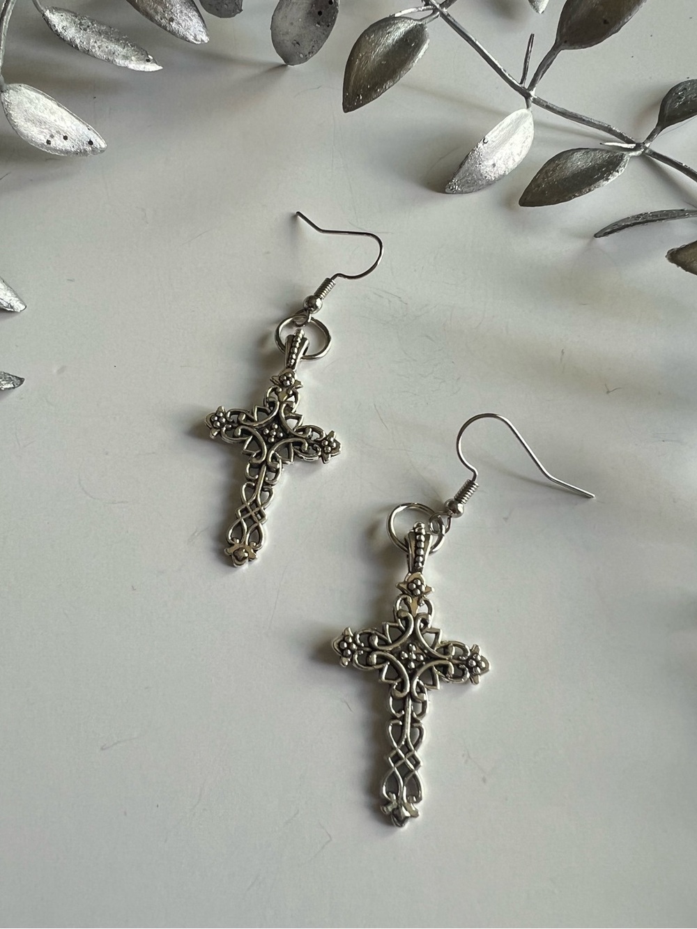 Filigree Cross Dangle Earrings – Silver | Celtic Christian